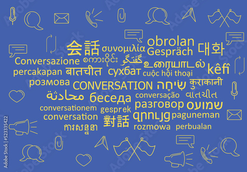 conversation different language illustration .talking multilingual doodle 