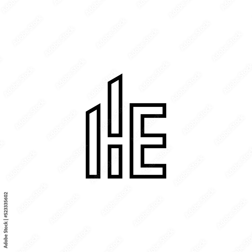 H E unique monogram style logo design H E unique monogram style logo design