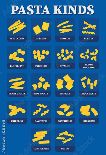 Pasta Kind Vector Illustration Design. Italy Menu