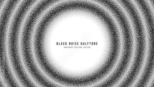 Black Noise Stipple Dotwork Halftone Gradient Vector Rippled Rounded Frame Isolated On White Back. Hand Drawn Dotted Abstract Grainy Texture. Handdrawn Pointillism Art Circular Conceptual Abstraction