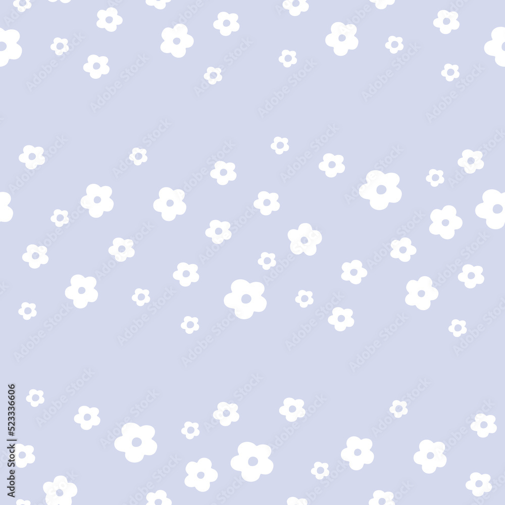 Small white flowers seamless pattern on green background. Summer floral print in minimal style. Ideal for textiles, wallpaper, fabric and paper.