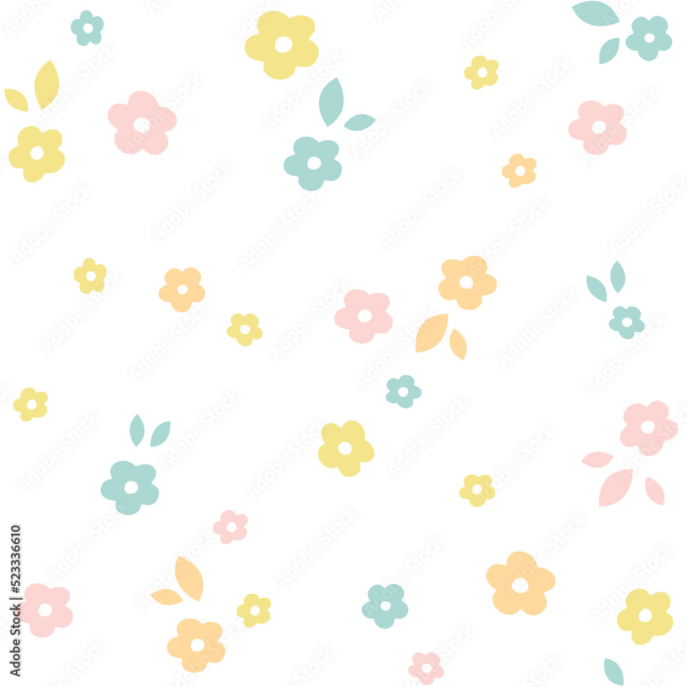 Small summer flowers in simple calico style seamless pattern. Pastel floral print on a white background. Good for fabric, textile and paper printing.