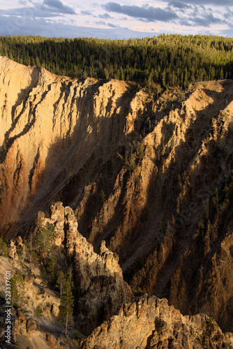 Grand Canyon of Yellowstone sunlit in early evening sunshine