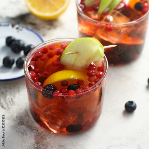 Traditional homemade sangria with fruits and berries