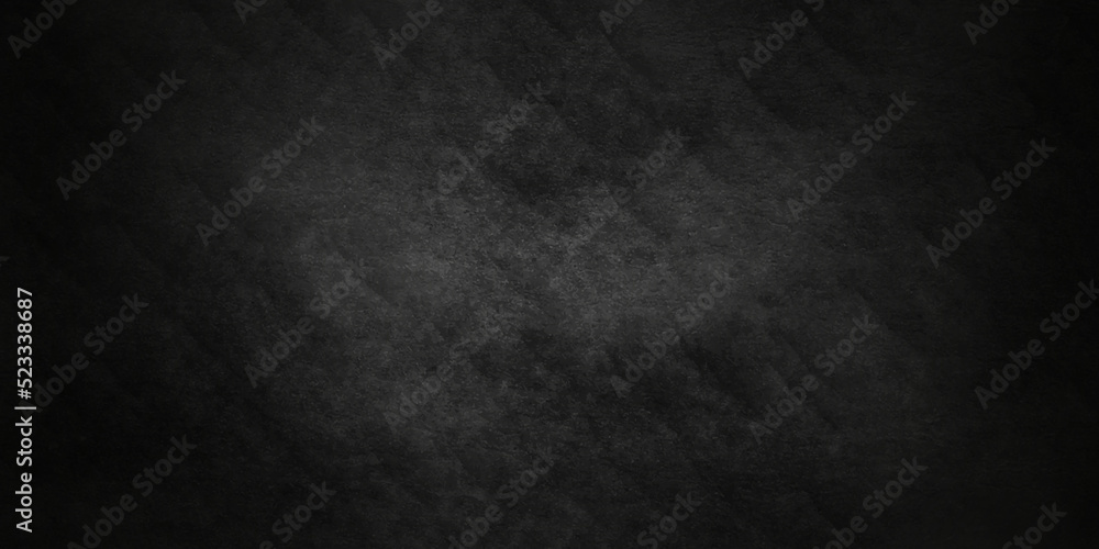 Blackchalk board and Black stone concrete grunge bacdrop texture background anthracite panorama. Panorama dark grey black slate background or texture.	
