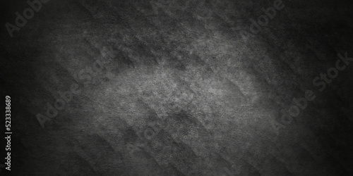 Dark black grunge cracked textured concrete backdrop background. Panorama dark grey black slate background or texture. Vector black concrete texture. Stone wall background. 