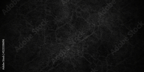 Dark black grunge cracked textured concrete background. Panorama dark grey black slate background or texture. Vector black concrete texture. Stone wall background. 