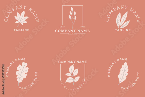 Minimalist Gray Leaf Leaves Tropical Logo Collection Style Dark Pink Pastel.