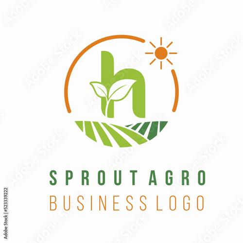 Initial h letter with farm land field for agrobusiness environment ecology business consultant logo idea