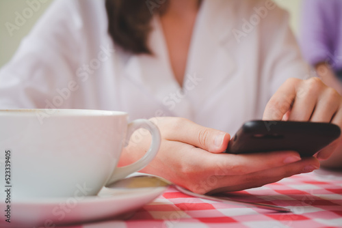 A woman communicates on social networks