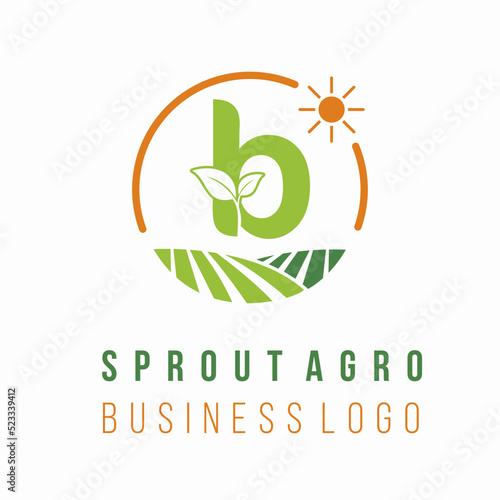 Initial b letter with farm land field for agrobusiness environment ecology business consultant logo idea