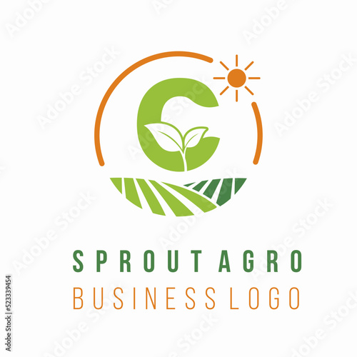 Initial c letter with farm land field for agrobusiness environment ecology business consultant logo idea