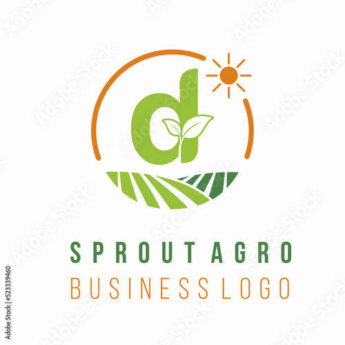 Initial d letter with farm land field for agrobusiness environment ecology business consultant logo idea