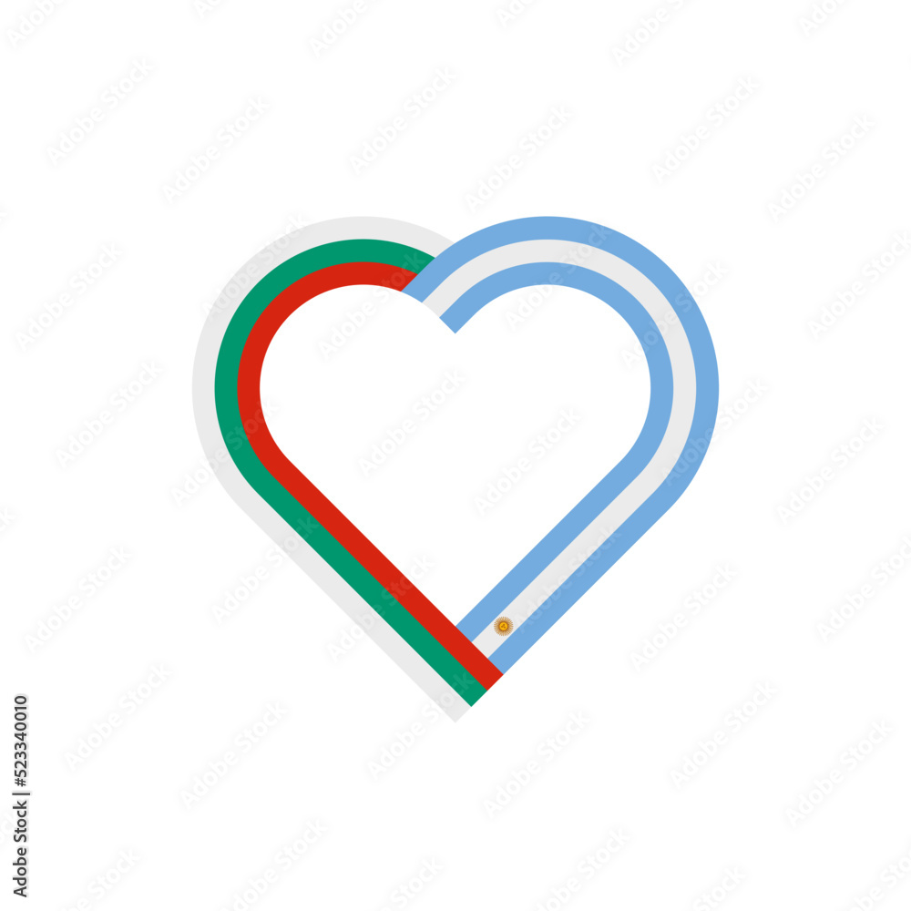 unity concept. heart ribbon icon of bulgaria and argentina flags. vector illustration isolated on white background