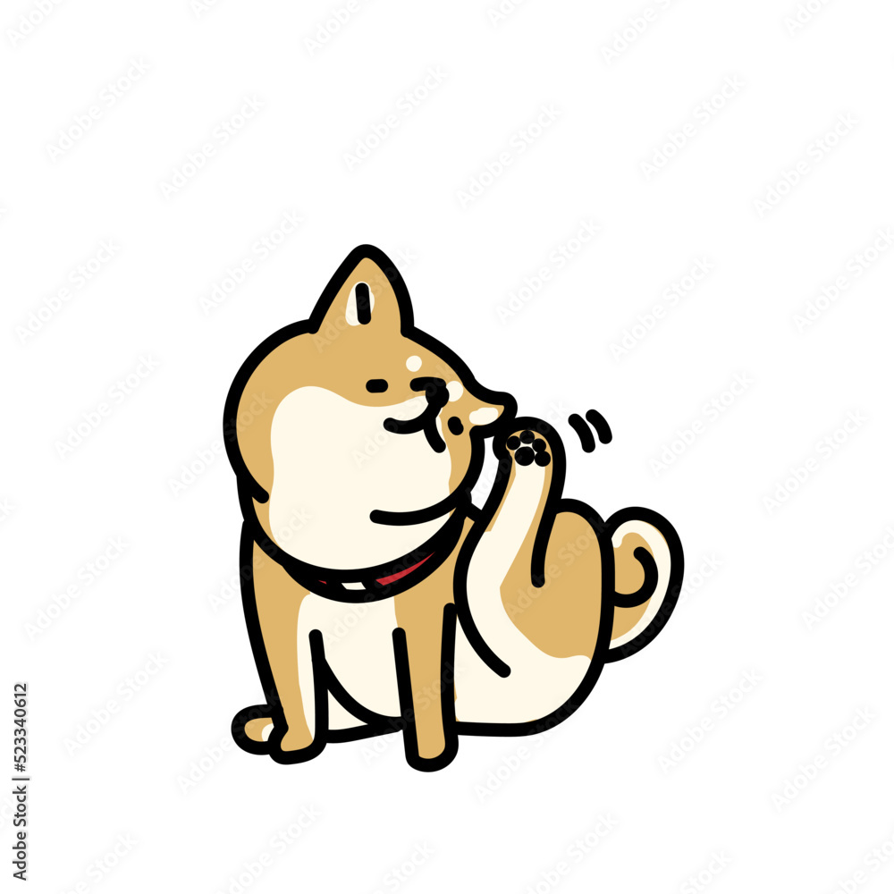Obraz premium 耳が痒い柴犬のシンプルでかわいいイラスト