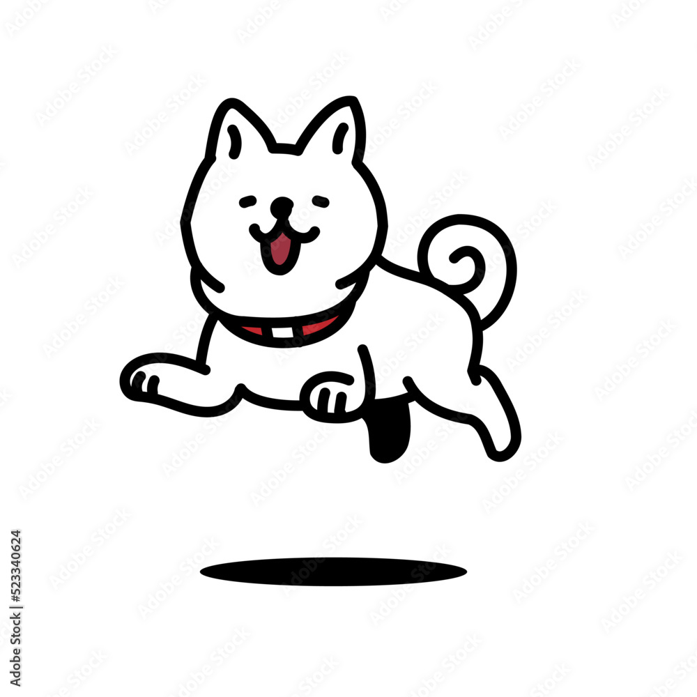 Fototapeta premium シンプルでかわいいジャンプする柴犬のイラスト