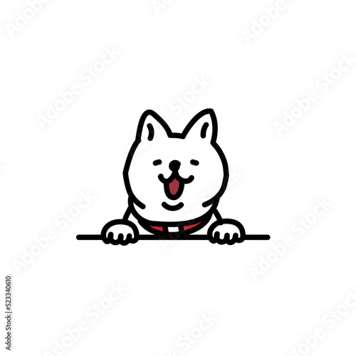 嬉しそうに顔を出す柴犬のイラスト