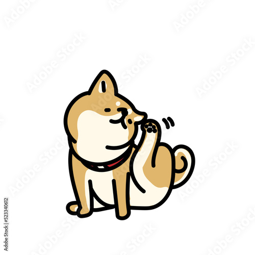 耳が痒い柴犬のシンプルでかわいいイラスト
