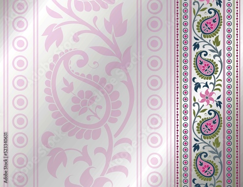 wedding card design, traditional paisley floral pattern , royal India 