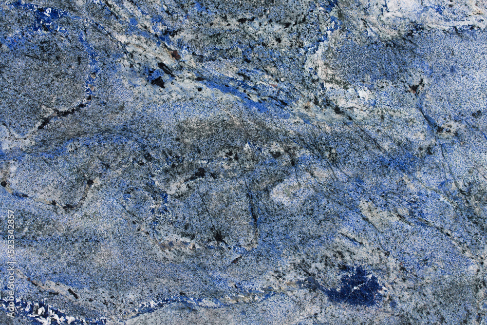 Fototapeta premium Azul bahia - natural granite texture, photo of slab. Natural texture of granite with high resolution, glossy texture of stone for digital wall tiles and floor tiles, rustic. Matt pattern of stone.