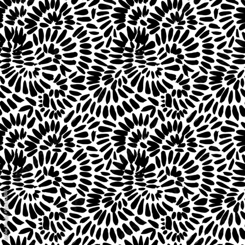 Simple rice grain seamless pattern. Vector brush grunge scribble strokes. Hand drawn abstract background. Repeating monochrome organic shapes background. Dotted lines, small dashes in ethnic motif. 