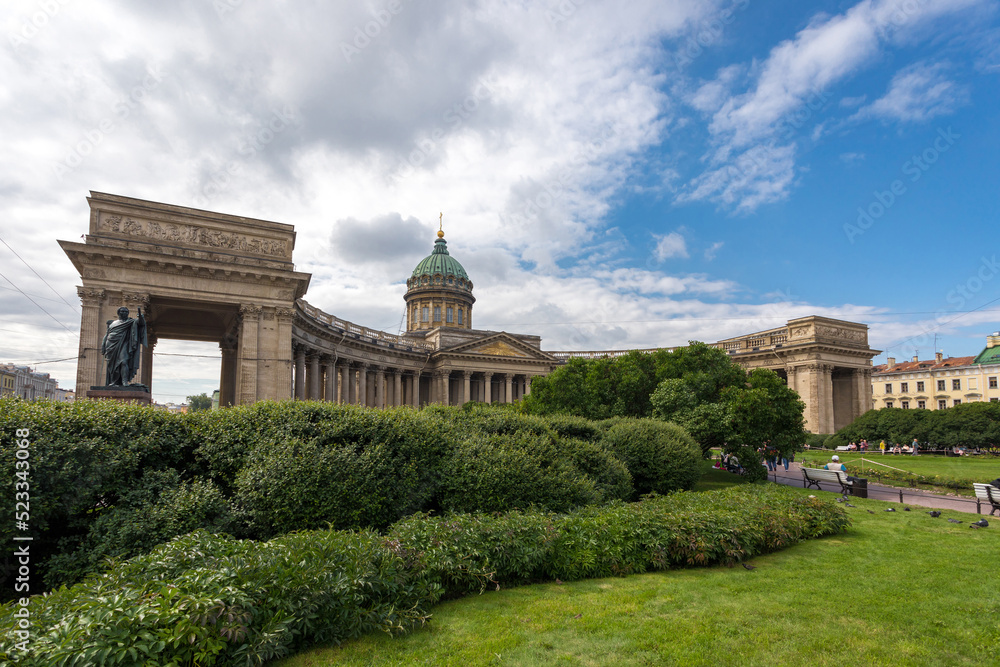 View of the Kazan Cathedral in St. Petersburg in summer