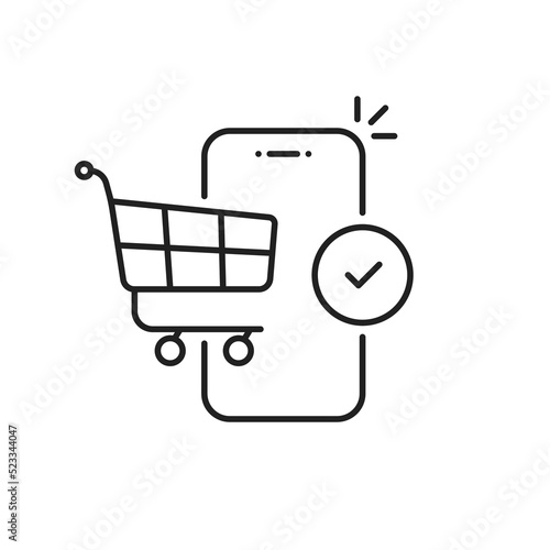 eshop icon like thin line trolley with smart phone photo