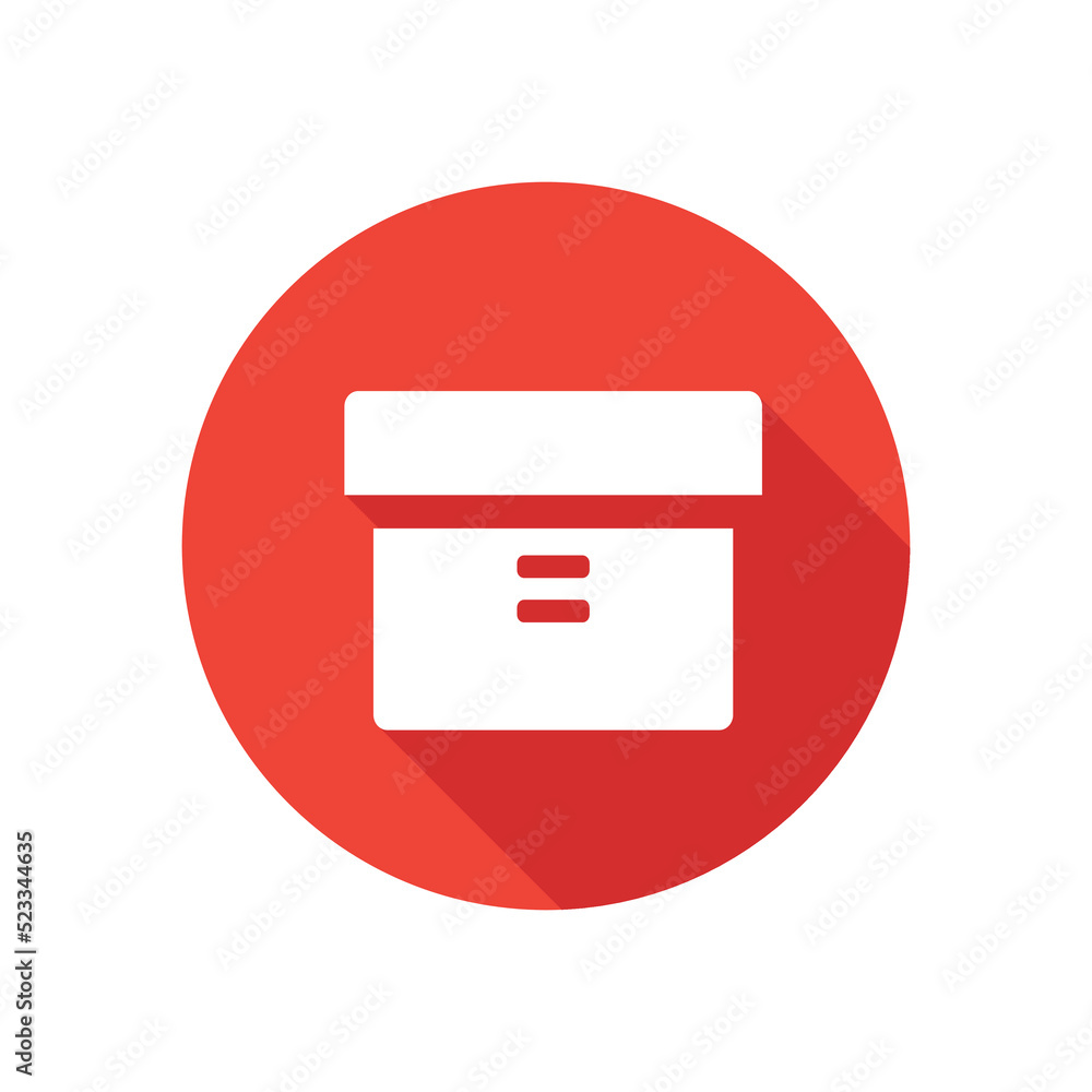 Box, package flat icon, round button, long shadow style. Box, package flat icon, round button, long shadow style.