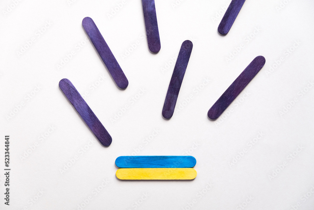 custom made wallpaper toronto digitalFlag of ukraine on a beige background, flying rockets top view.