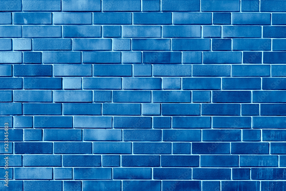 Blue brick texture wall background.