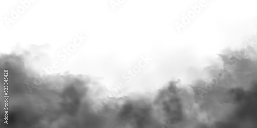 Black realistic smoke, dust clouds isolated on white background. Dirty polluted smog or fog. Air pollution, mist effect. Smoke from fire or explosion. Vector illustration