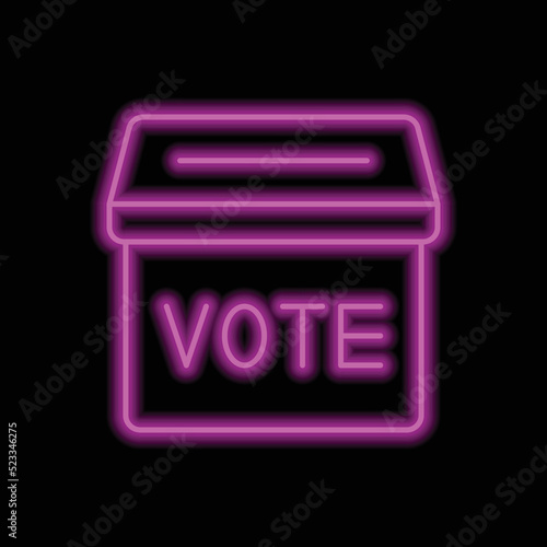 Ballot box, vote simple icon vector. Flat design. Purple neon on black background.ai