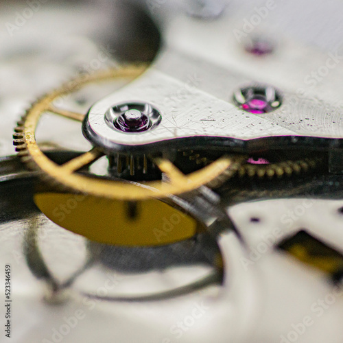 close up of a classic watch mechanisms and ruby