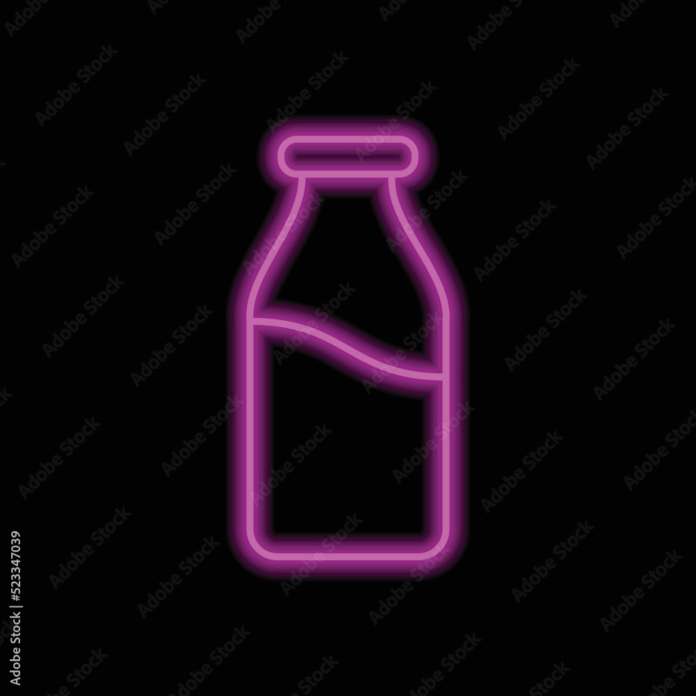Milk bottle simple icon vector. Flat design. Purple neon on black background.ai Milk bottle simple icon vector. Flat design. Purple neon on black background.ai
