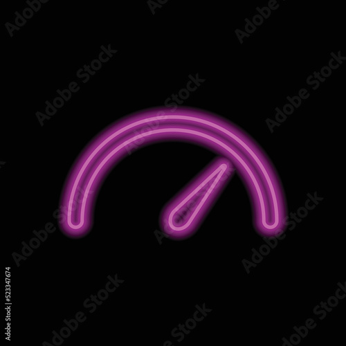 Speedometer simple icon vector. Flat design. Purple neon on black background.ai