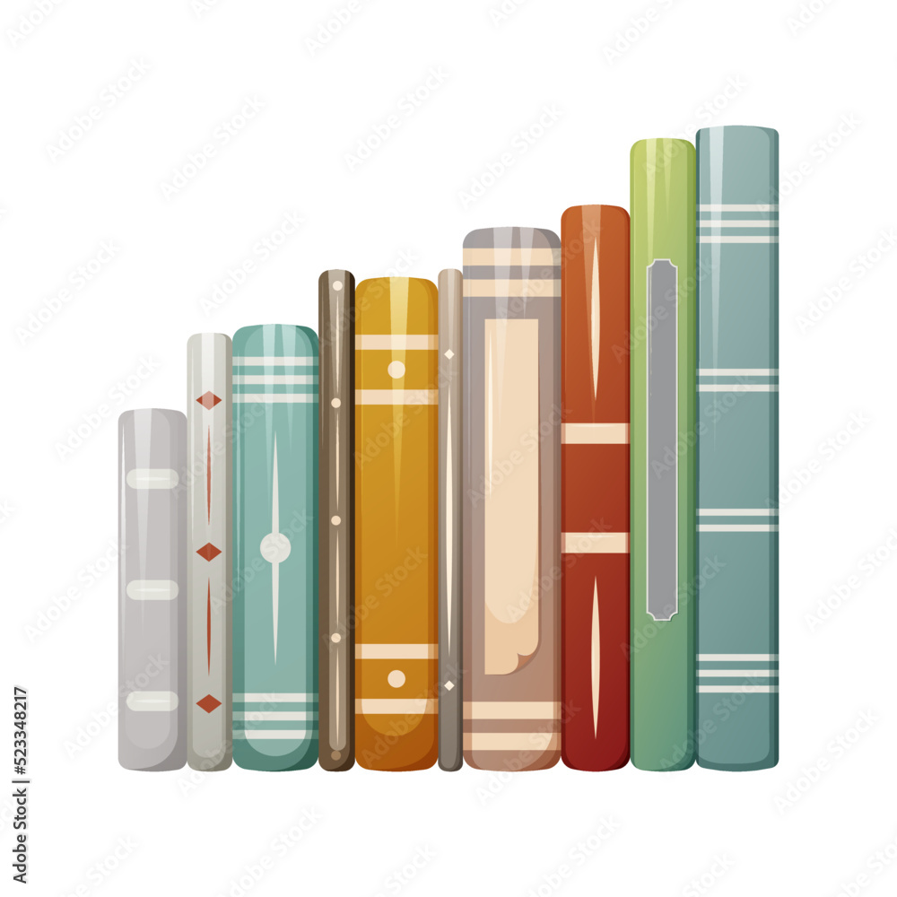 Obraz premium Stack of books, vertical standing. Vector illustration, cartoon style. Education, knowledge, literature for school, university.