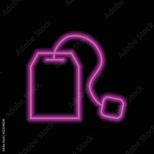Tea bag simple icon vector. Flat design. Purple neon on black background.ai