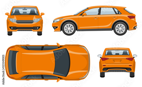 SUV car vector template with simple colors without gradients and effects. View from side, front, back, and top