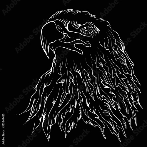 The Vector logo eagle for tattoo or T-shirt design or outwear.  Hunting style eagle background. This drawing is for black fabric or canvas.