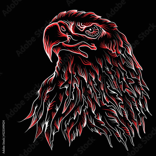 The Vector logo eagle for tattoo or T-shirt design or outwear. Hunting style eagle background. This drawing is for black fabric or canvas.