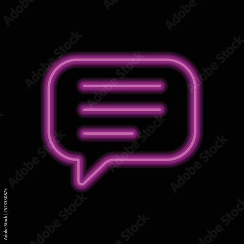 Chat, message, text simple icon vector. Flat design. Purple neon on black background.ai