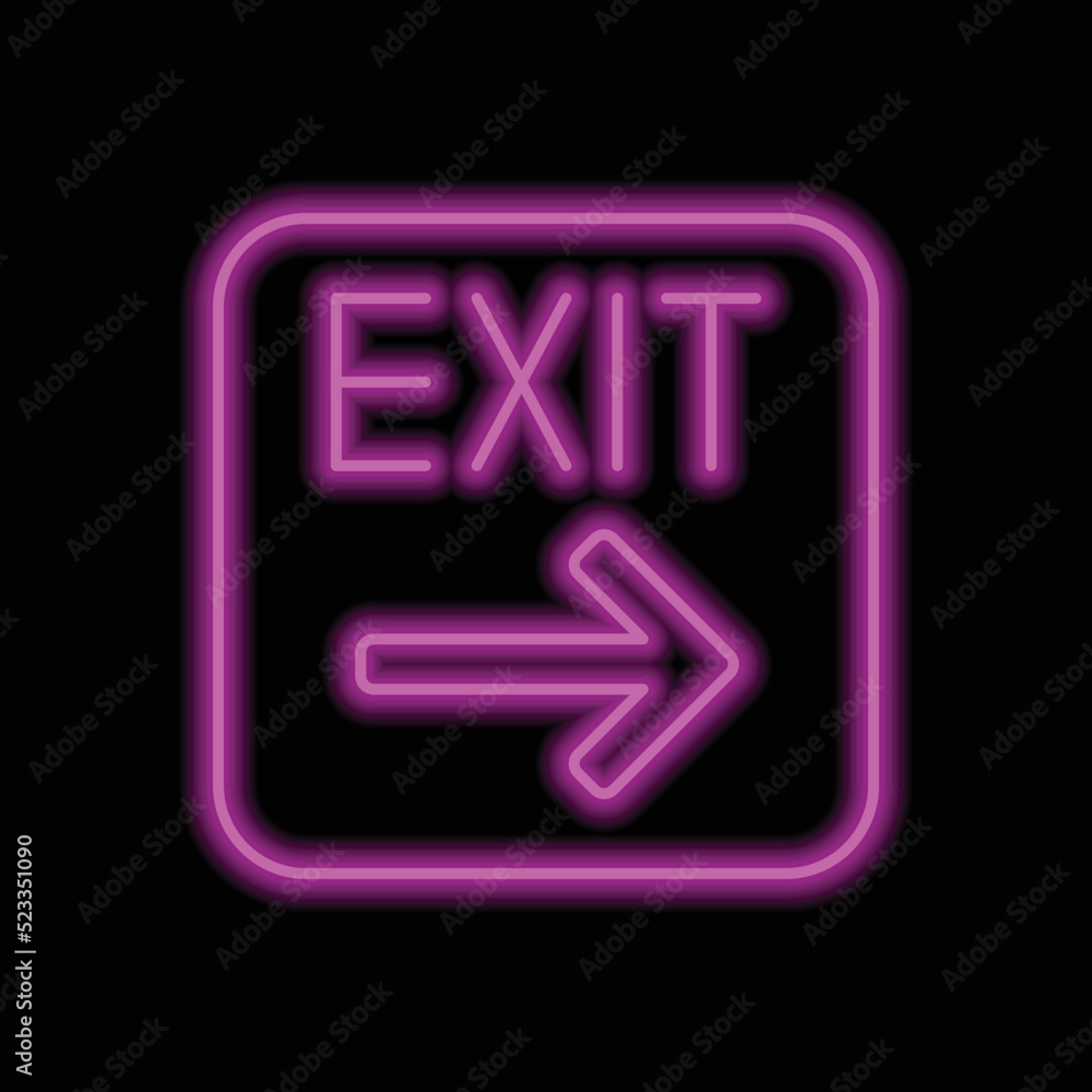Exit, arrow simple icon vector. Flat design. Purple neon on black background.ai Exit, arrow simple icon vector. Flat design. Purple neon on black background.ai