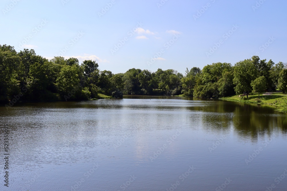 A beautiful lake in the countryside on a sunny day.