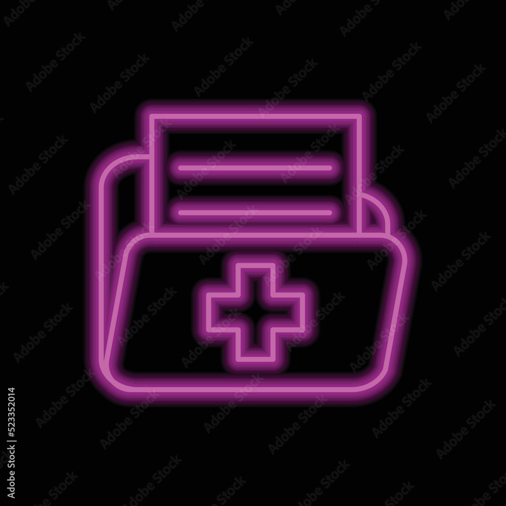 Medical history, folder simple icon vector. Flat design. Purple neon on black background.ai Medical history, folder simple icon vector. Flat design. Purple neon on black background.ai