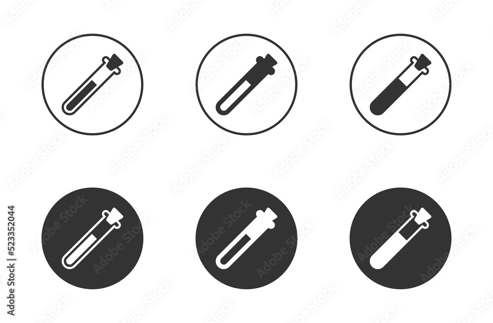 Bottle with potion icon set. Blood test tube icon. Vector illustration. Bottle with potion icon set. Blood test tube icon. Vector illustration.