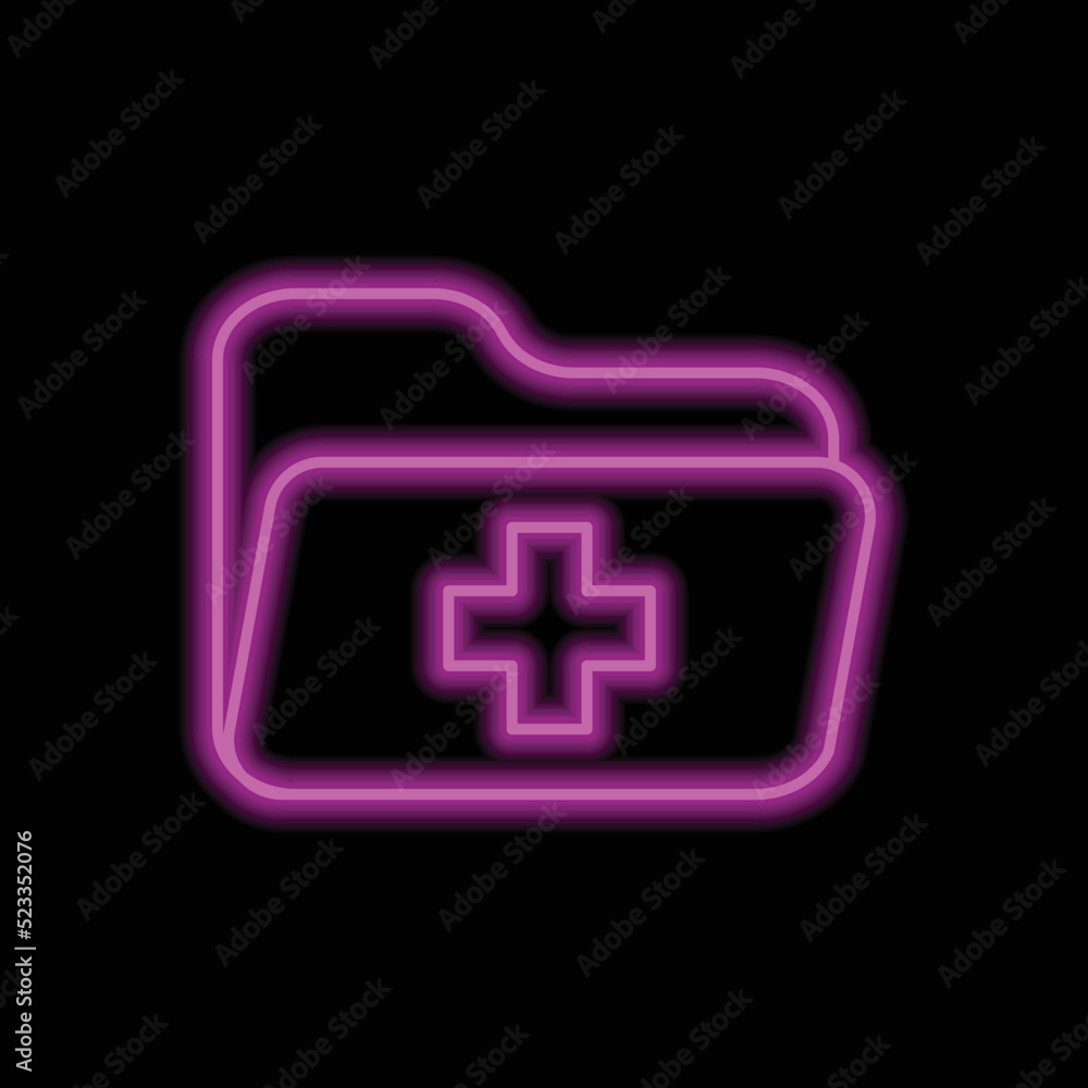 Medical or health record folder simple icon vector. Flat design. Purple neon on black background.ai Medical or health record folder simple icon vector. Flat design. Purple neon on black background.ai