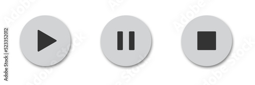 Play, pause and stop buttons with shadows. Flat vector illustration.