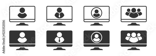 Remote work icons set. Home office in quarantine times. Remote learning. Vector illustration.