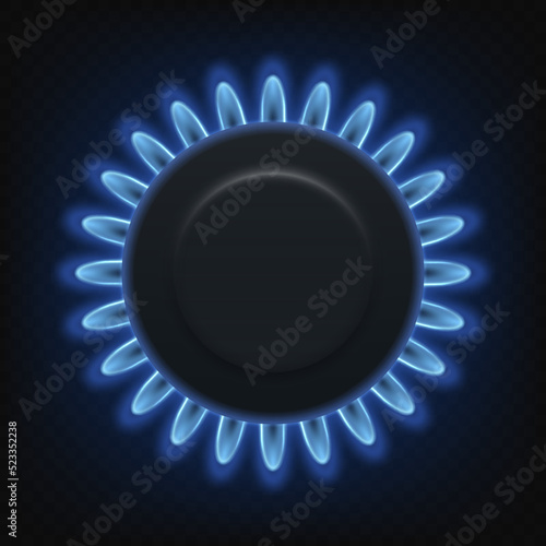 Burning gas, gas stove burner, hob in the kitchen. Vector illustration.