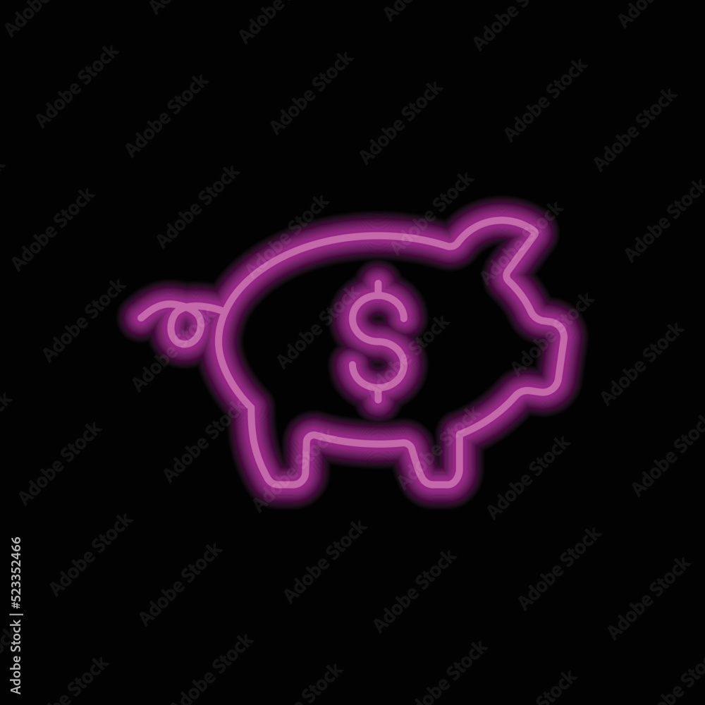 Piggy bank simple icon vector. Flat design. Purple neon on black background.ai Piggy bank simple icon vector. Flat design. Purple neon on black background.ai